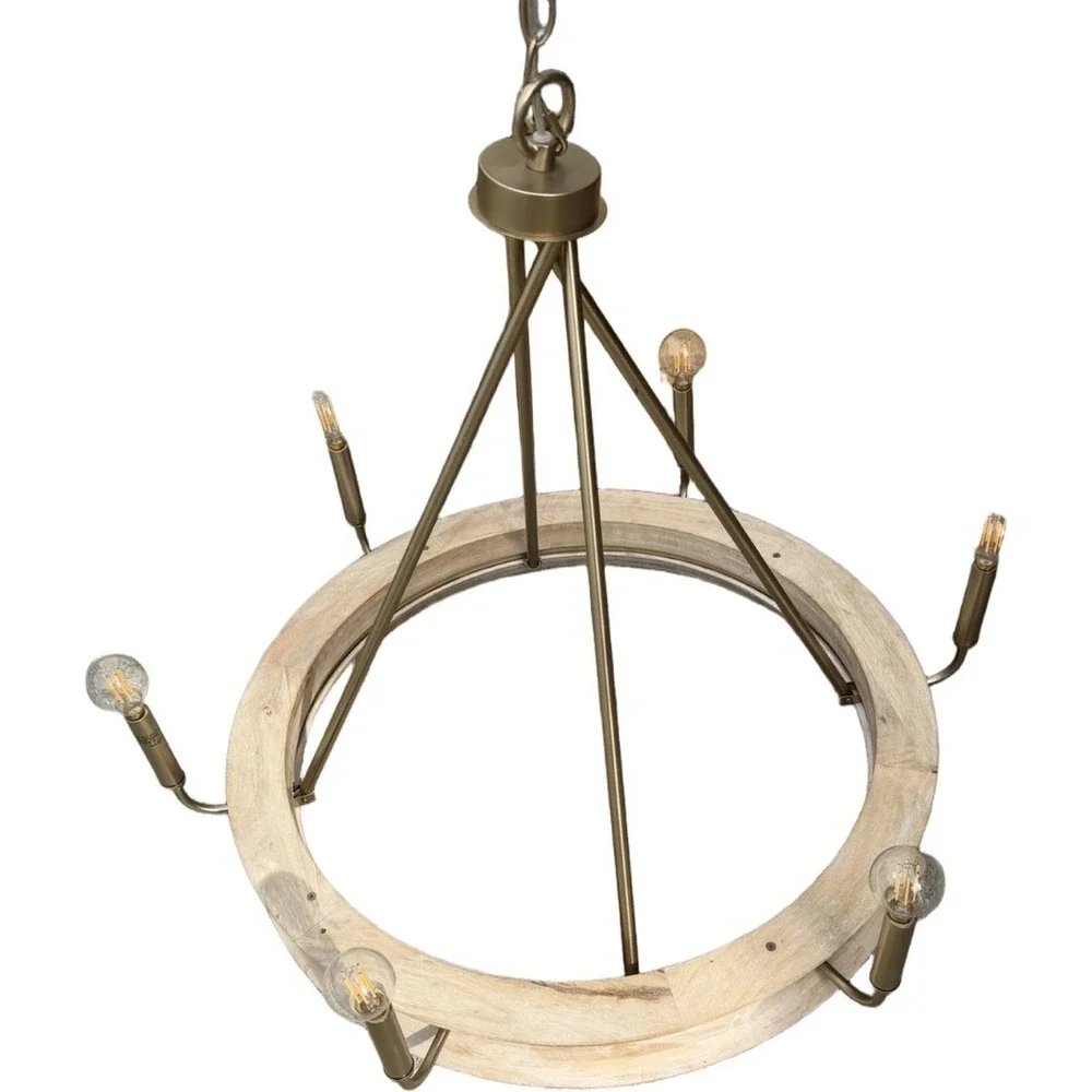 Capital Finn 6-Light Chandelier White Wash Wood Matte Brass Farmhouse Dining